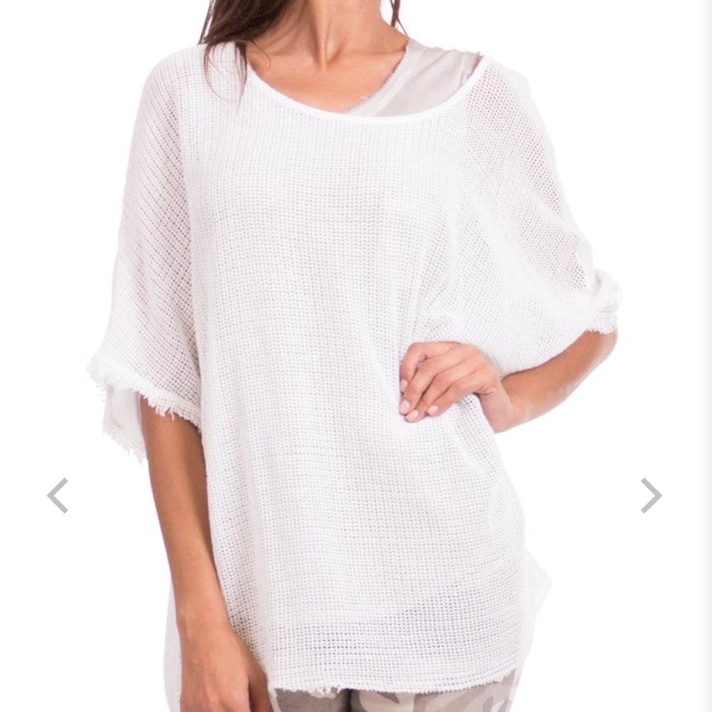 Gigi Moda Calandra Linen Caftan Top Women Italy One Size Fishnet Oversized Beach